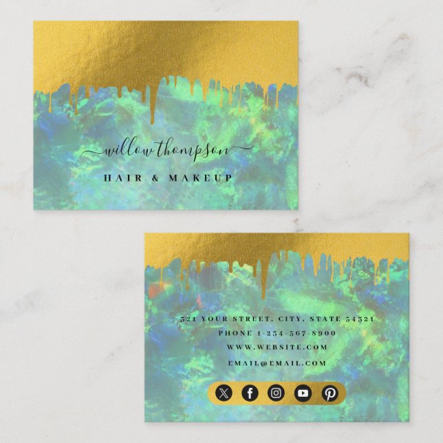 Holographic Opal & Gold Makeup Artist Beauty Salon Business Card (Front/Back)