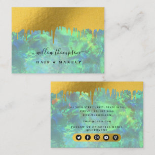 Holographic Opal & Gold Makeup Artist Beauty Salon Business Card