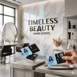  Holographic Opal Hair Salon Stylist Modern Black  Business Card