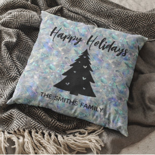 Holographic Opal Stone Background Happy Holidays Cushion