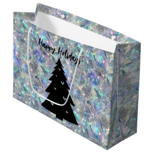 Holographic Opal Stone Background Happy Holidays Large Gift Bag