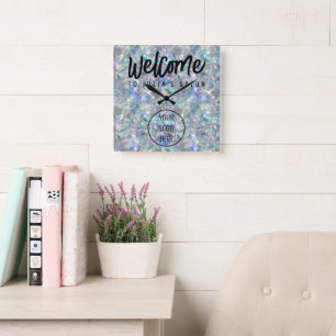 Holographic Opal Stone Background Square Wall Clock
