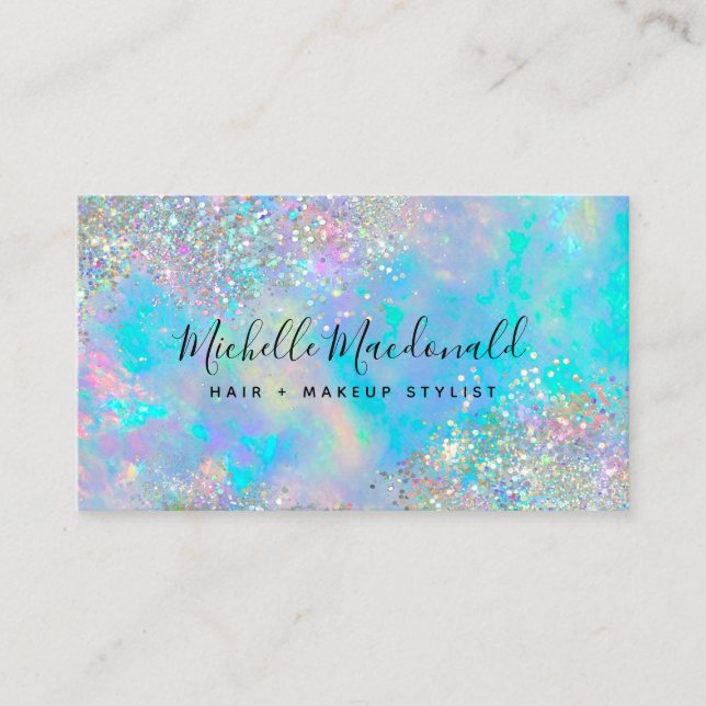 Holographic Opal Stone Glitter  Business Card (Front)
