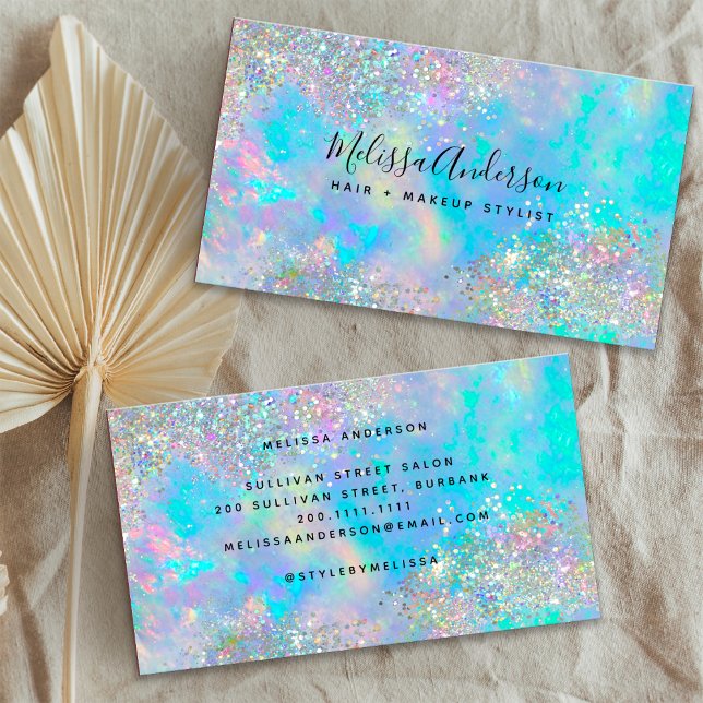 Holographic Opal Stone Glitter  Business Card (Creator Uploaded)