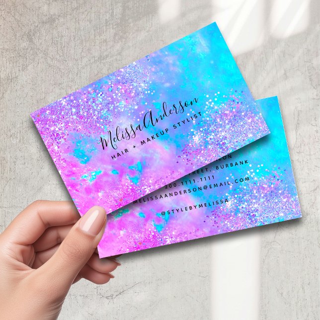 Holographic Opal Stone Glitter Calligraphy Business Card (Creator Uploaded)