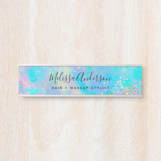 Holographic Opal Stone Glitter Calligraphy Door Sign (Front)