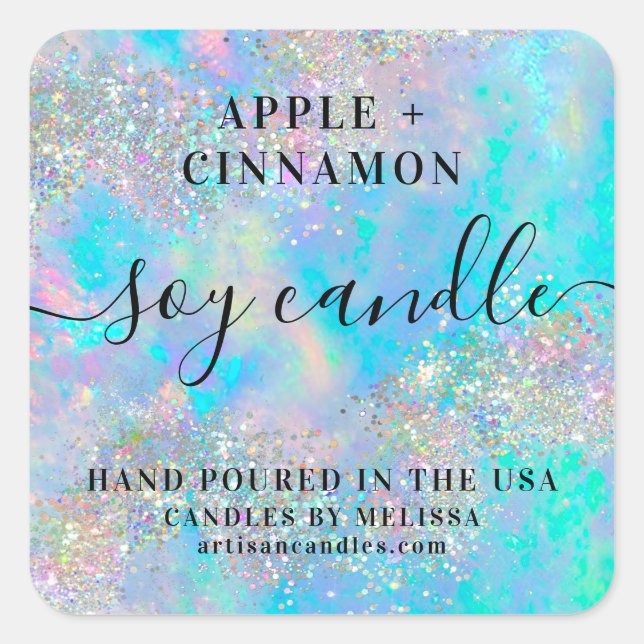 Holographic Opal Stone Glitter Soy Candle Label (Front)