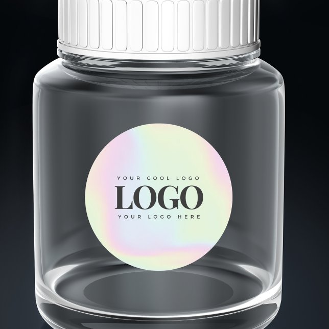 Holographic Pastel Custom Business Rectangle Logo Classic Round Sticker (Creator Uploaded)