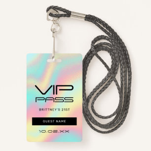 Holographic Pastel Glam 21st Invitation VIP ID Badge