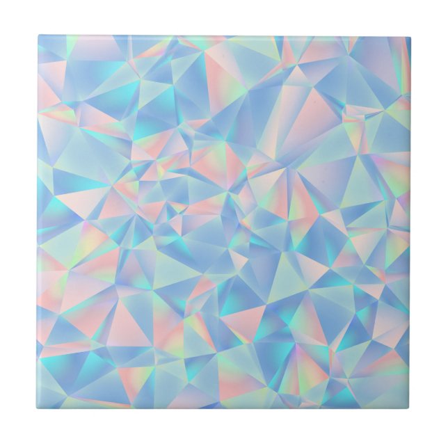 Holographic Pastel Low-Poly Geometric Crystal Ceramic Tile (Front)