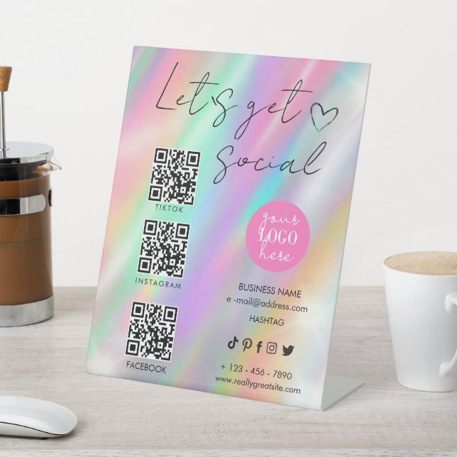 Holographic Pastel Makeup Artist Social Template  Pedestal Sign (In SItu)