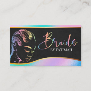 Holographic Pastel Modern Hair Braiding Salon Business Card
