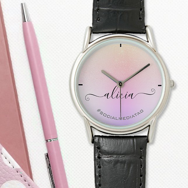 Holographic Pastel Pink Ombre Glitter Rain Modern Watch (Creator Uploaded)
