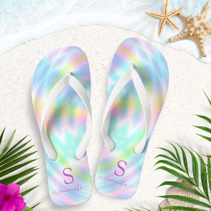 Holographic Pastel Rainbow Monogrammed Summer Thongs