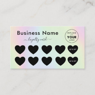 Holographic Pastel Unicorn Heart Discount Add Logo Loyalty Card
