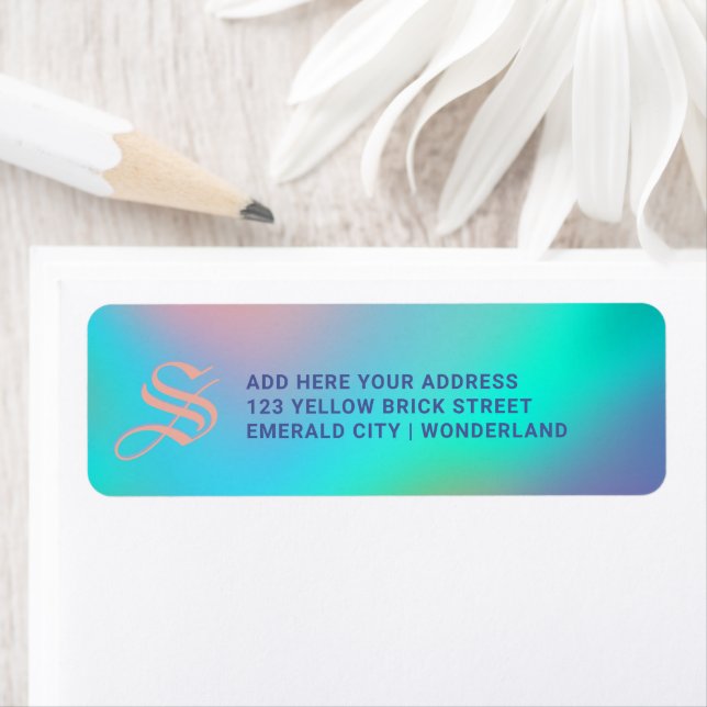 Holographic Pastels | Monogram Return Address Label (Insitu)