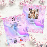 Holographic photo qr code instagram business logo flyer<br><div class="desc">Personalise and add your business logo,  name,  address,  your text,  your own QR code to your instagram account. Blush pink,  purple,  blue,  holographc bacground decorated with confetti.

Back: add a photo and tell the story about your brand.</div>