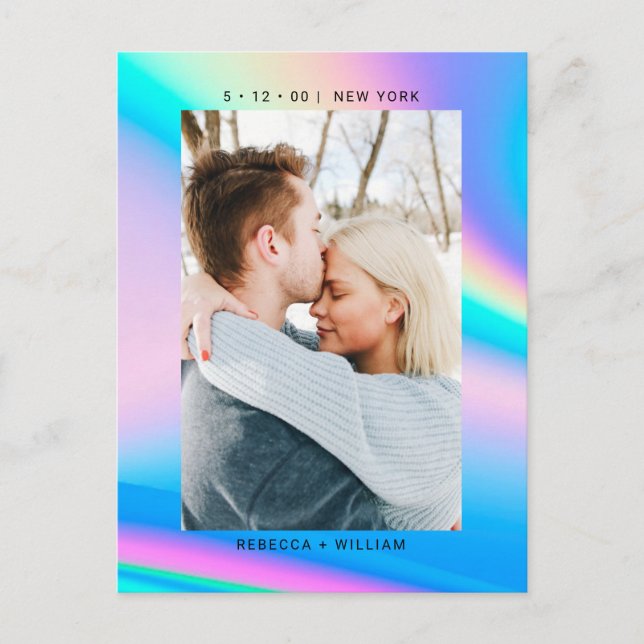 Holographic Photo Wedding Save the Date Invitation Postcard (Front)