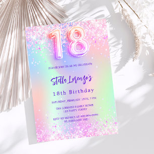 Holographic pink 18th birthday budget invitation