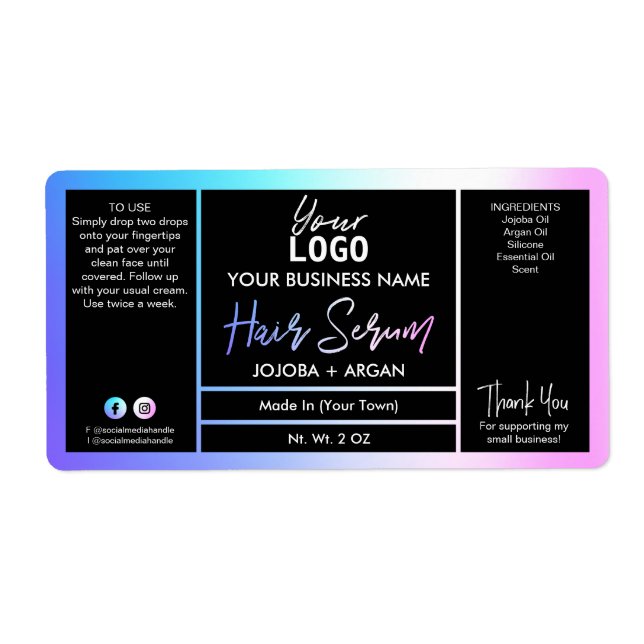 Holographic Pink And Blue Hair Serum Labels (Front)