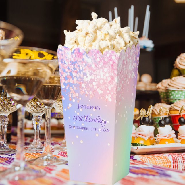 Holographic pink confetti name birthday favour box (Creator Uploaded)