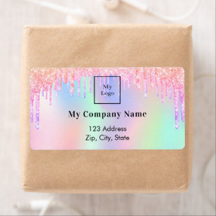 Holographic pink drips business return address