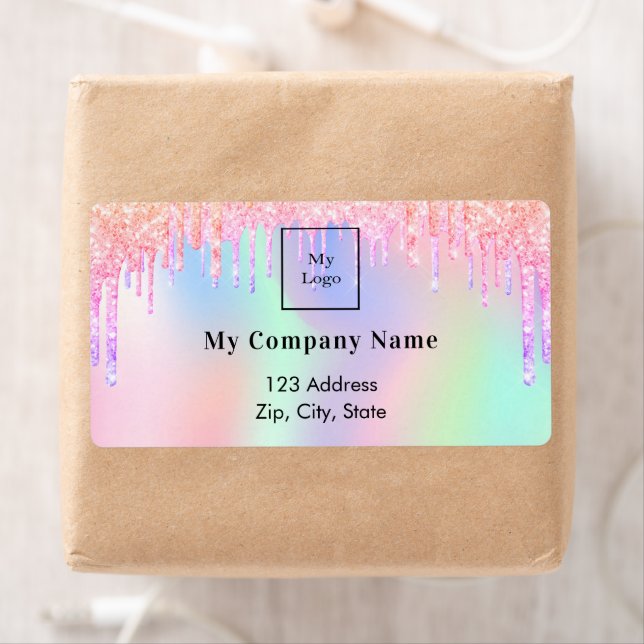 Holographic pink drips business return address (Insitu)