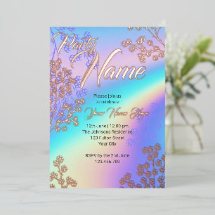 Holographic Pink Elegant Floral Blooming Party