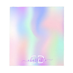 Holographic pink glitter rose gold purple monogram notepad