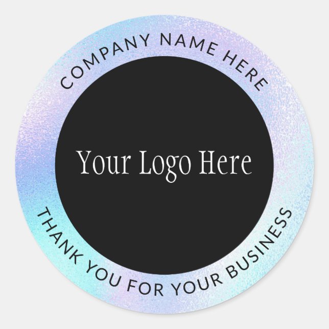 Holographic Pink Logo Thank You Small Business Classic Round Sticker (Front)