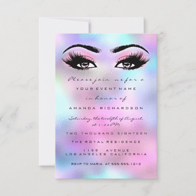 Holographic Pink Makeup Bridal Shower Sweet 16th Invitation (Front)