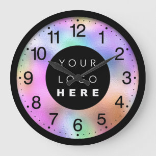 Holographic Pink Modern Custom Logo Large Clock