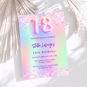 Holographic pink purple 18th birthday invitation