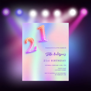 Holographic pink purple 21st birthday