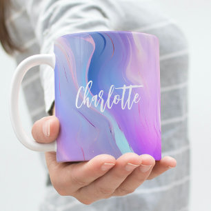 Holographic pink purple blue name coffee mug