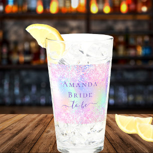Holographic pink purple bride bachelorette glass