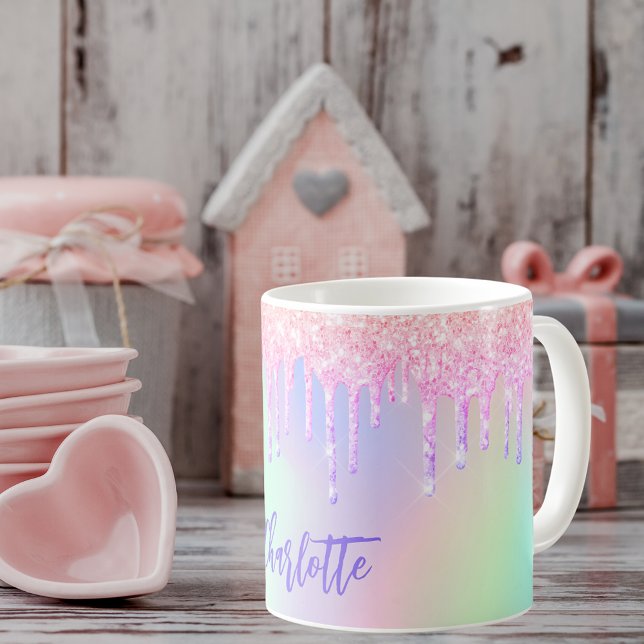 Holographic pink purple drips name coffee mug (Creator Uploaded)