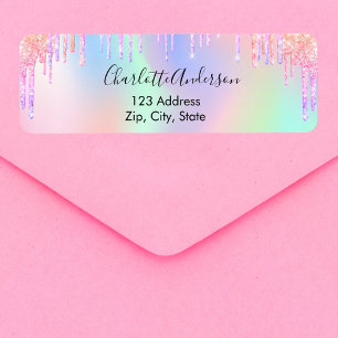 Holographic pink purple drips return address l label