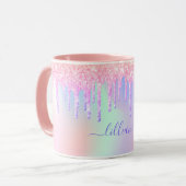 Holographic pink purple glitter name mug (Front Left)