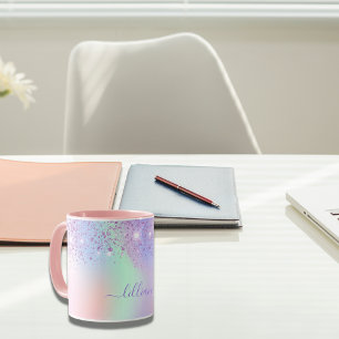 Holographic pink purple green mug