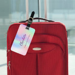 Holographic pink purple monogram name luggage tag<br><div class="desc">A trendy holographic coloured background in pink,  purple,   mint green.  Personalise and add your first name,  monogram initials and full name on the front.  Add your contact information on the back.</div>