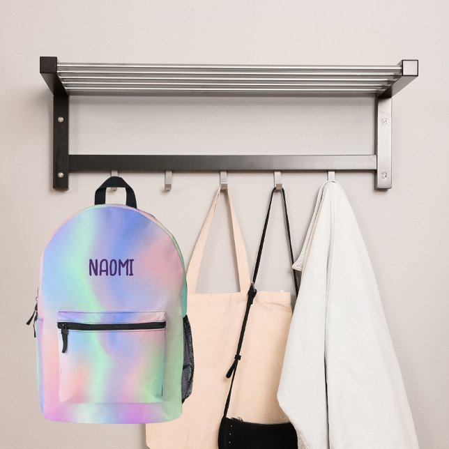 Holographic pink purple name girl printed backpack (Creator Uploaded)