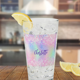 Holographic pink purple name glass