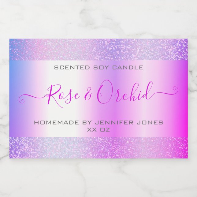 Holographic Pink Purple Ombre Glitter Packaging Food Label (Single Label)