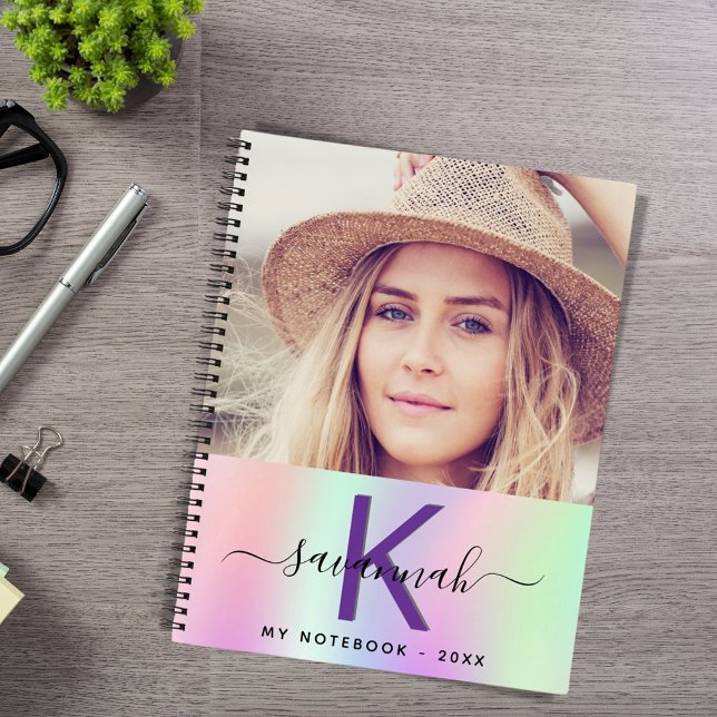 Holographic pink purple photo name script notebook (Creator Uploaded)