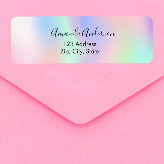 Holographic pink purple script return address return address label (Creator Uploaded)