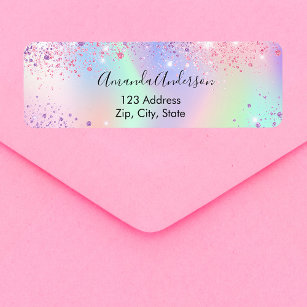 Holographic pink purple sparkles return address return address label