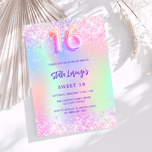 Holographic pink purple Sweet 16 Invitation