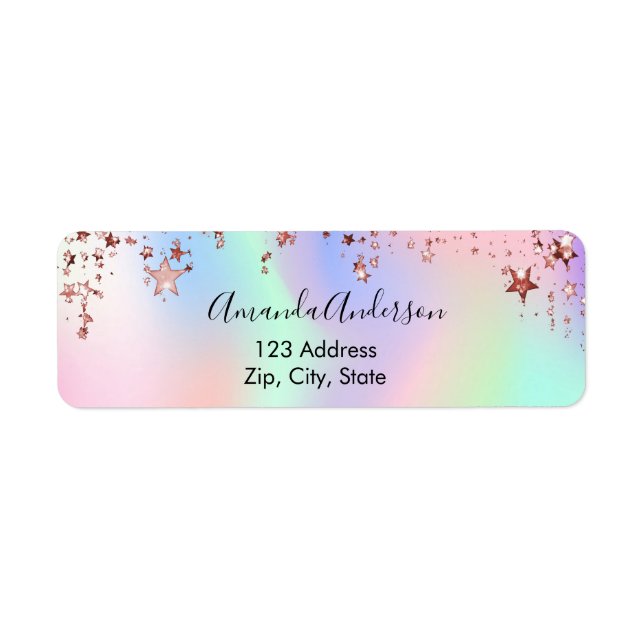 Holographic pink stars return address label (Front)