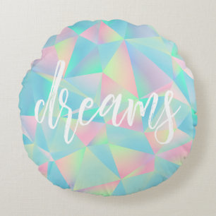 Holographic Pink Teal Gemstone Sweet Dreams Round Cushion